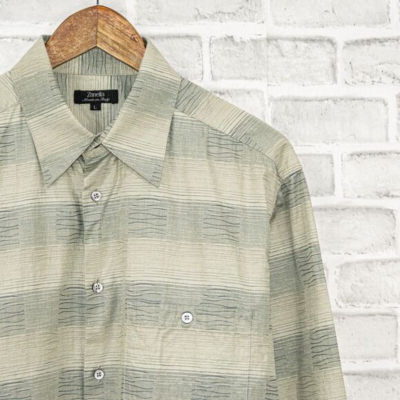 Zanella Made in Italy Button up Shirt textured striped Men's Size Large - Picture 2 of 5